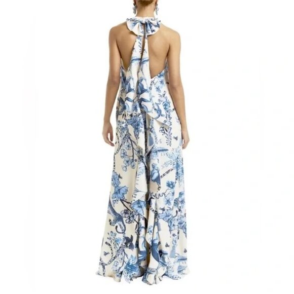 Mestiza New York Halter Maxi Dress Adelina Low Back Flamingo Flourish Size M - Picture 2 of 6